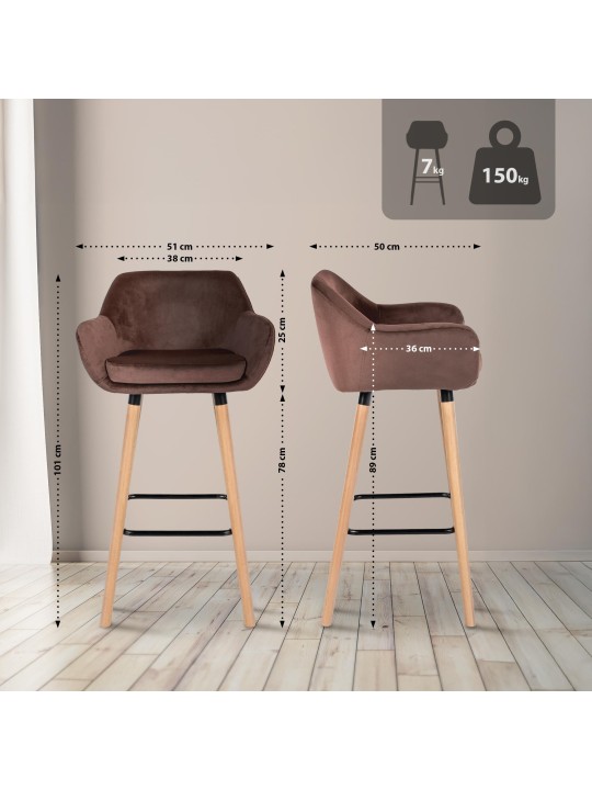 Set van 2 barkrukken Grant fluweel, koffie