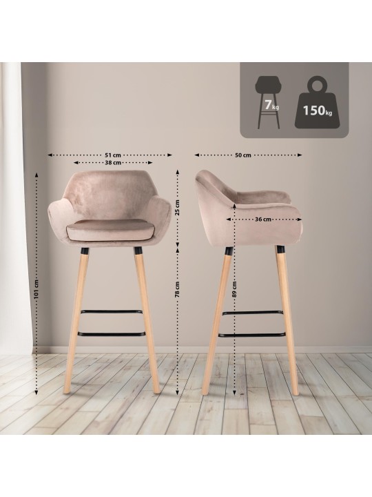 Set van 2 barkrukken Grant fluweel, lichtgrijs