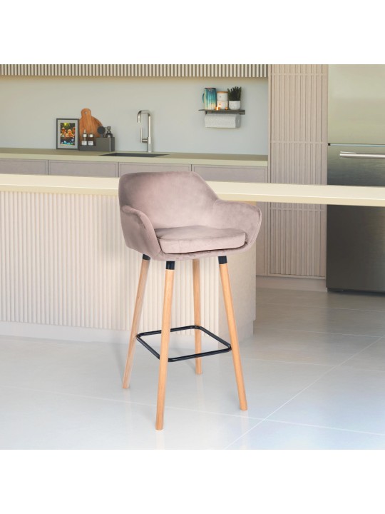 Set van 2 barkrukken Grant fluweel, lichtgrijs