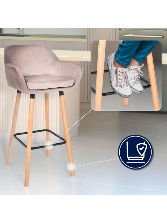 Set van 2 barkrukken Grant fluweel, lichtgrijs