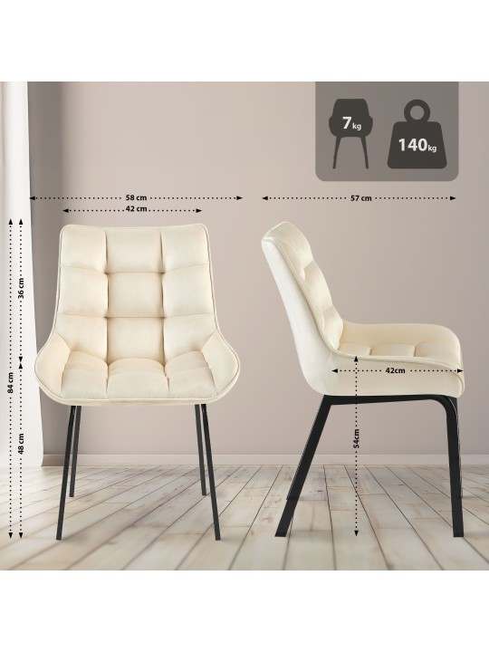 Set van 2 stoelen Saranda fluweel, crème