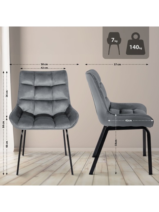 Set van 2 stoelen Saranda fluweel, donkergrijs
