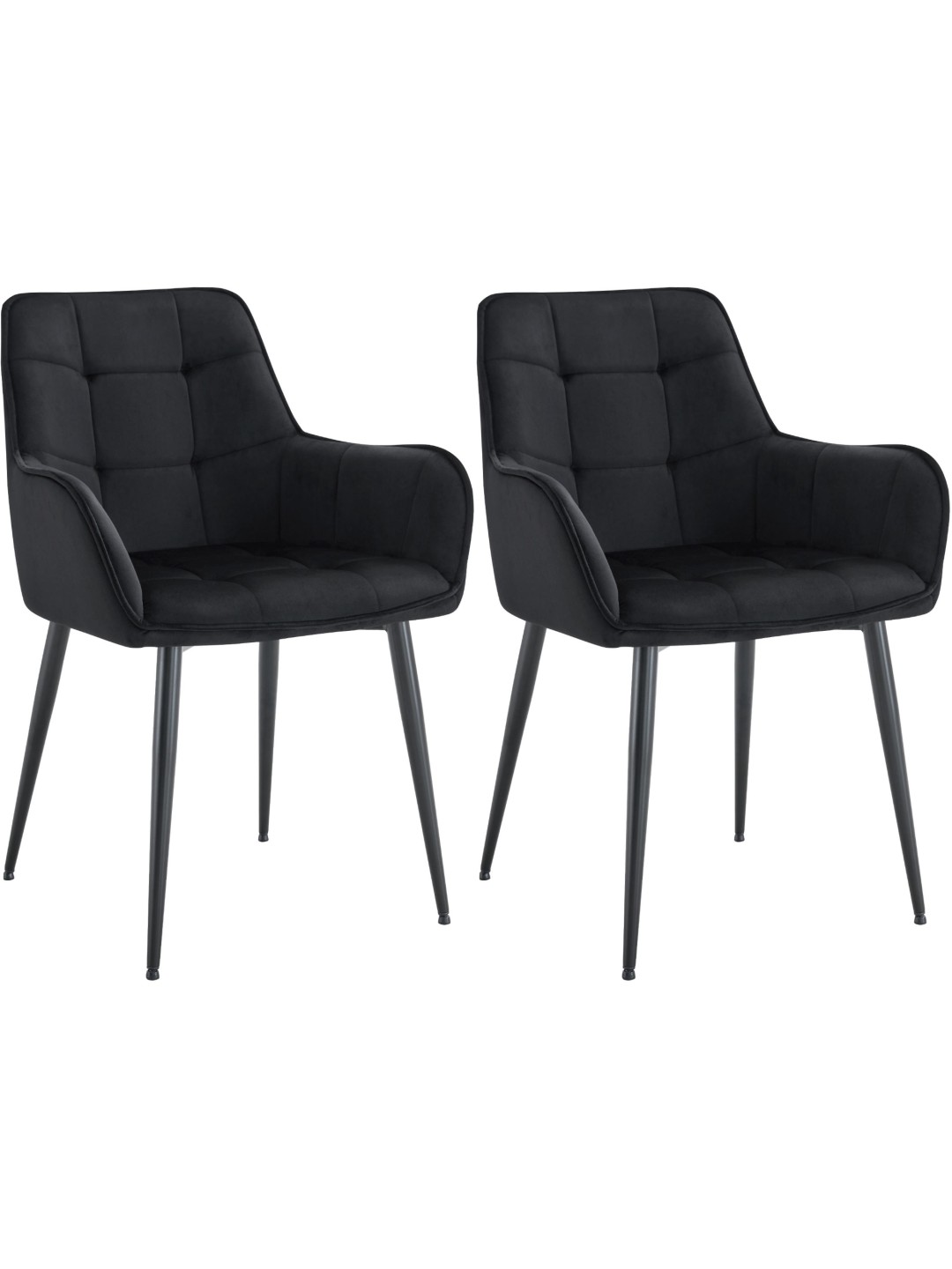 Set van 2 Ferndale fluwelen eetkamerstoelen, zwart