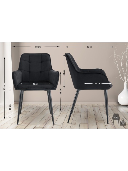 Set van 2 Ferndale fluwelen eetkamerstoelen, zwart