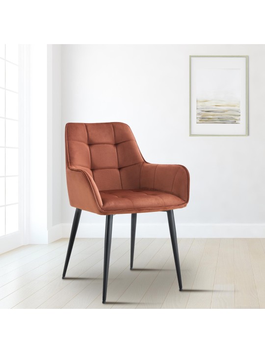 Set van 2 Ferndale fluwelen eetkamerstoelen, bruin