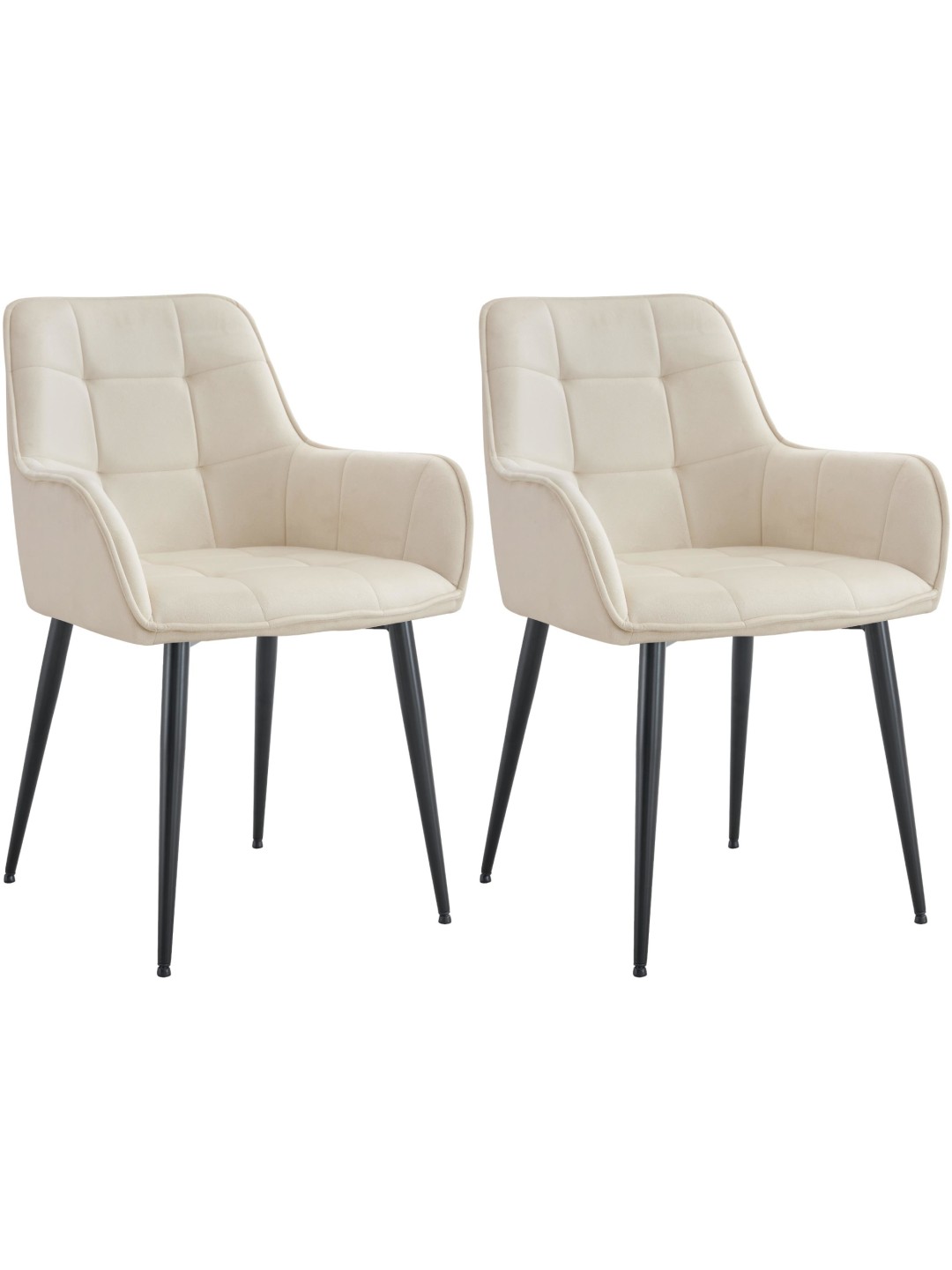 Set van 2 Ferndale fluwelen eetkamerstoelen, crème