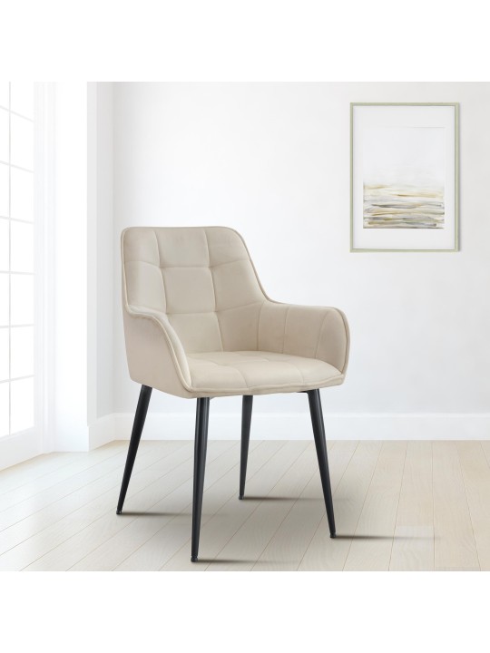 Set van 2 Ferndale fluwelen eetkamerstoelen, crème