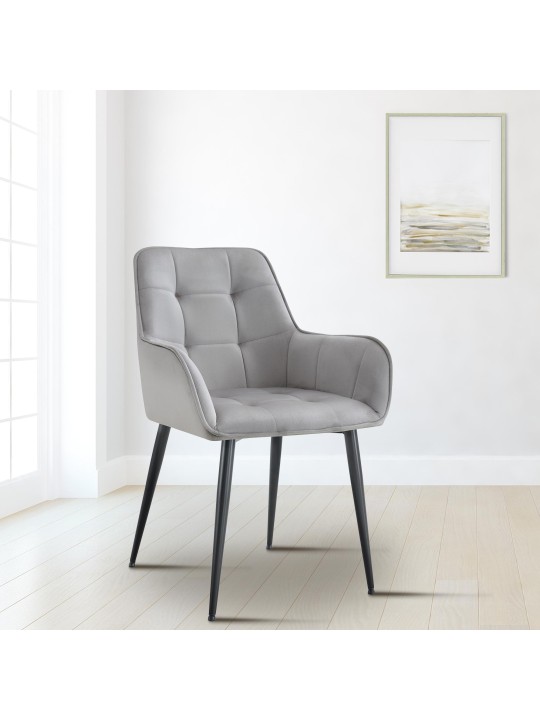 Set van 2 Ferndale fluwelen eetkamerstoelen, lichtgrijs