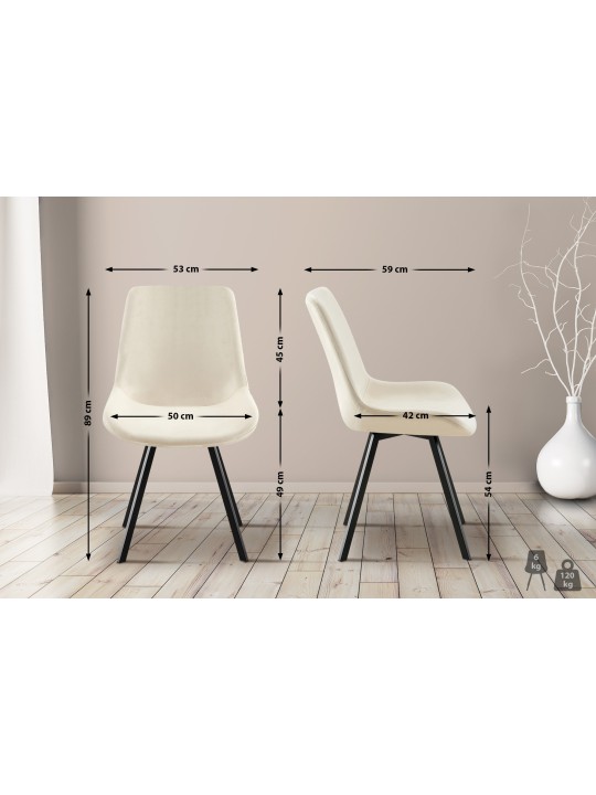 Set van 2 eetkamerstoelen Lewes fluweel, crème