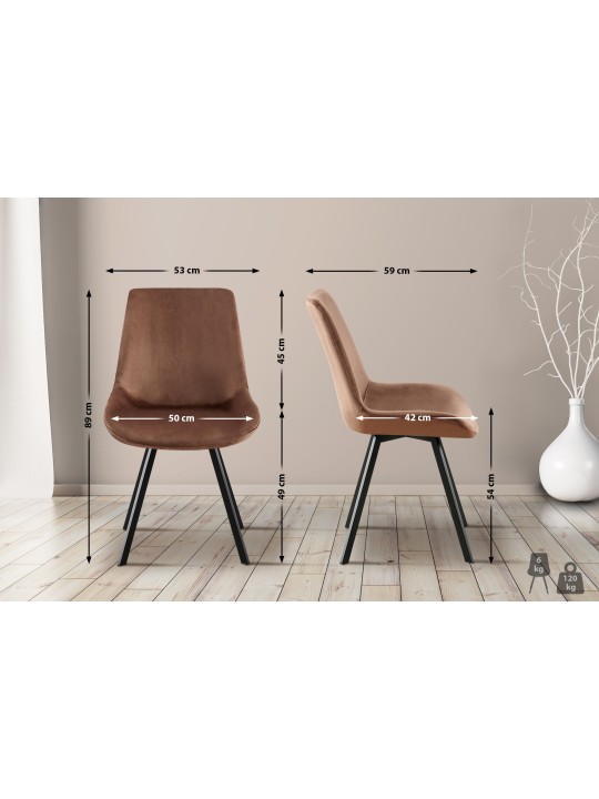 Set van 2 eetkamerstoelen Lewes fluweel, bruin