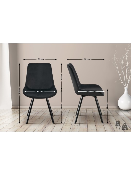 Set van 2 eetkamerstoelen Lewes fluweel, zwart