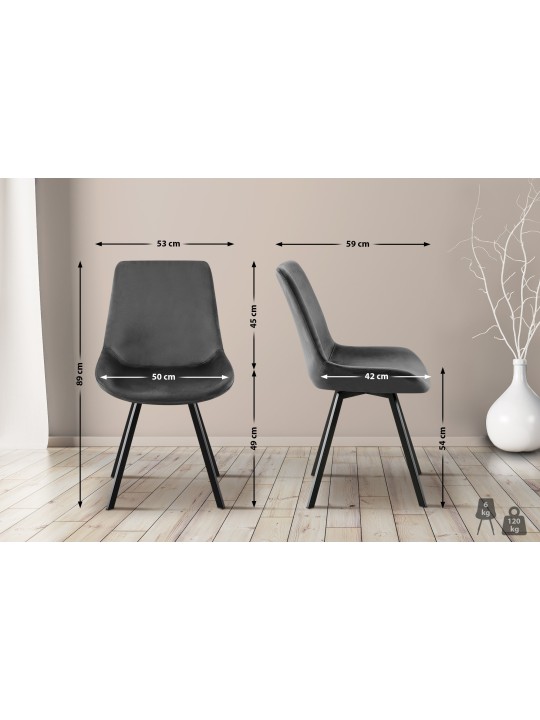 Set van 2 eetkamerstoelen Lewes fluweel, donkergrijs