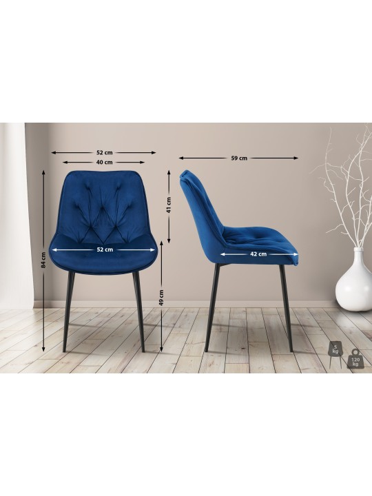 Set van 2 eetkamerstoelen Wallace fluweel, blauw