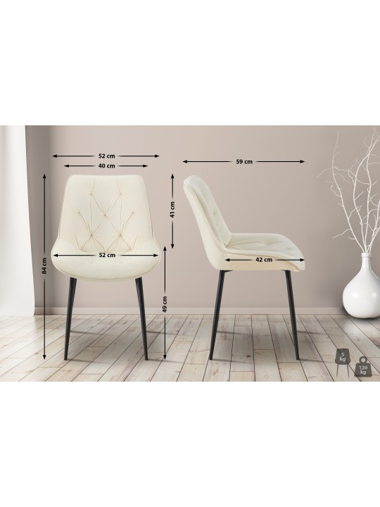 Set van 2 eetkamerstoelen Wallace fluweel, crème