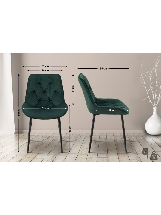Set van 2 eetkamerstoelen Wallace fluweel, groen