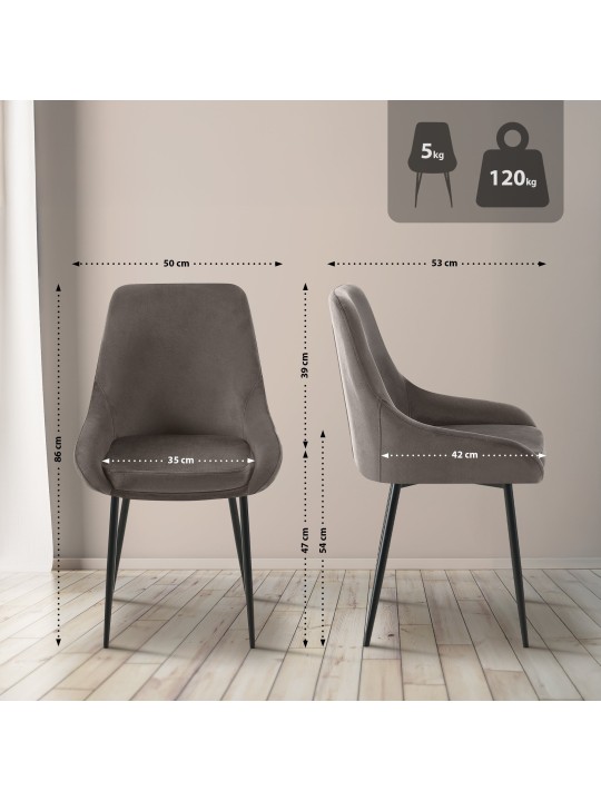 Elmira fluwelen eetkamerstoel, antraciet