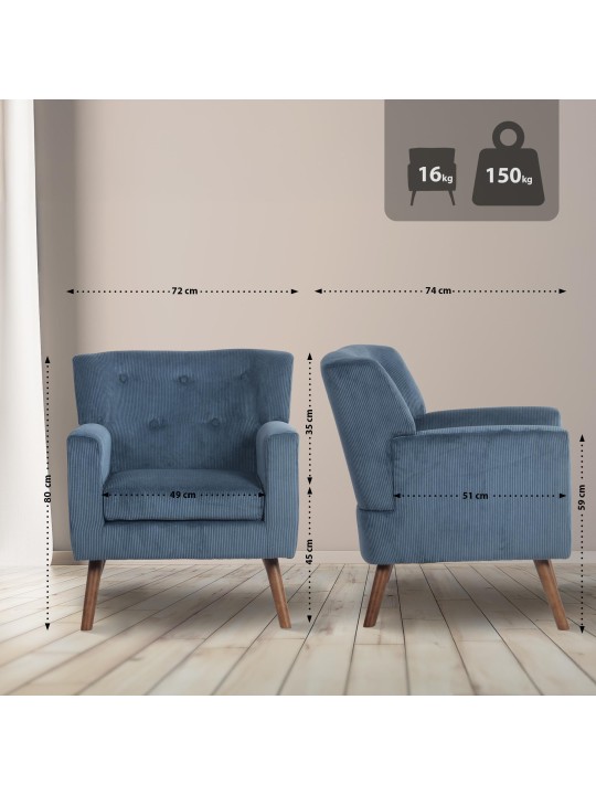 Fauteuil Kioni Koord, blauw Fauteuil Kioni Koord, blauw
