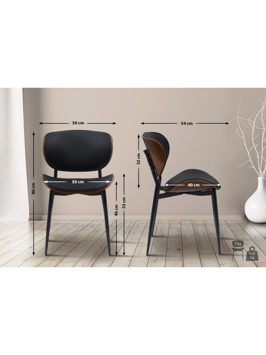 Set van 2 eetkamerstoelen Enid kunstleer, walnoot/zwart