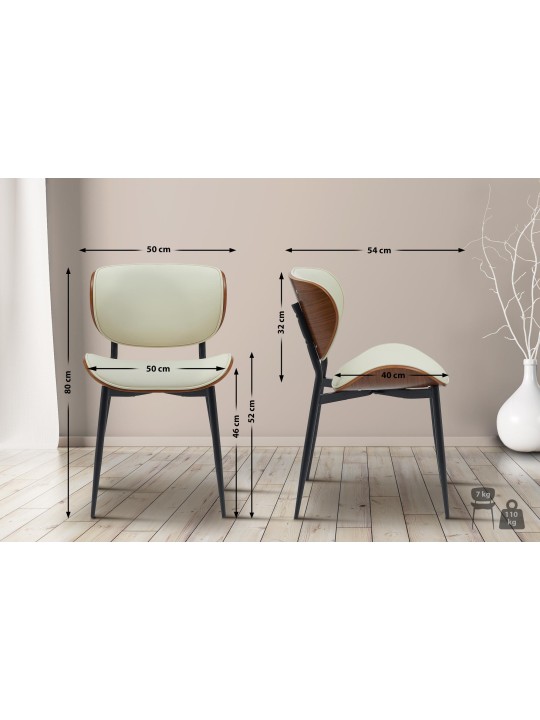 Set van 2 eetkamerstoelen Enid kunstleer, walnoot/crème