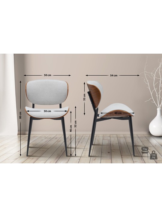 Set van 2 eetkamerstoelen Enid stof, walnoot/crème