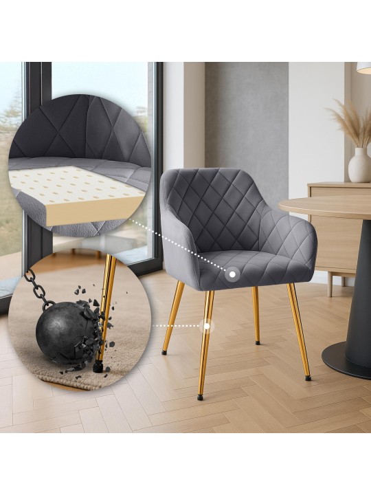 Set van 2 eetkamerstoelen Monett fluweel G, donkergrijs