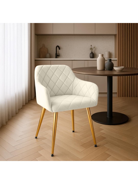 Set van 2 eetkamerstoelen Monett fluweel G, crème