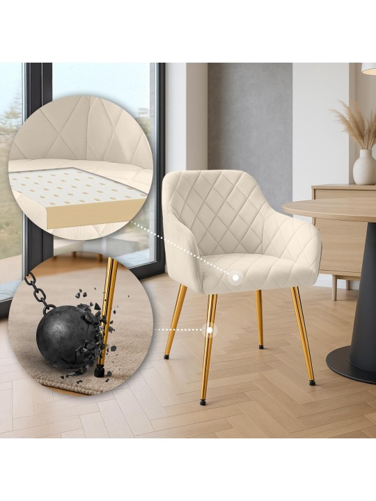 Set van 2 eetkamerstoelen Monett fluweel G, crème