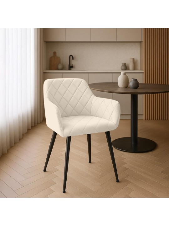 Set van 2 eetkamerstoelen Monett fluweel B, crème