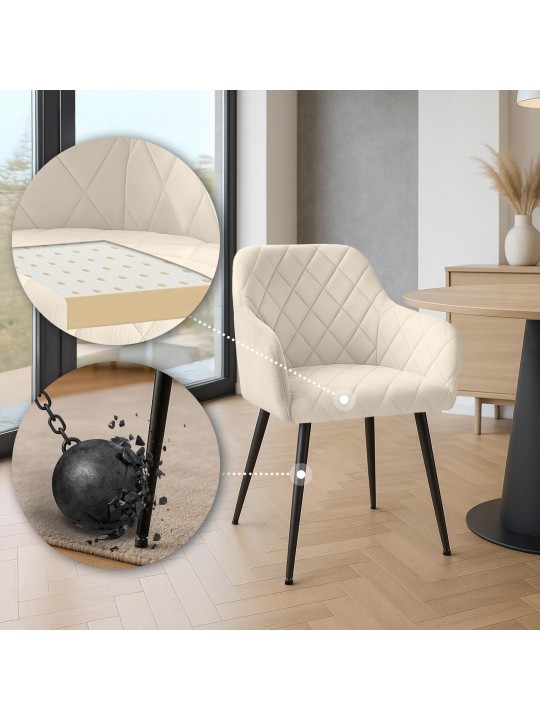 Set van 2 eetkamerstoelen Monett fluweel B, crème