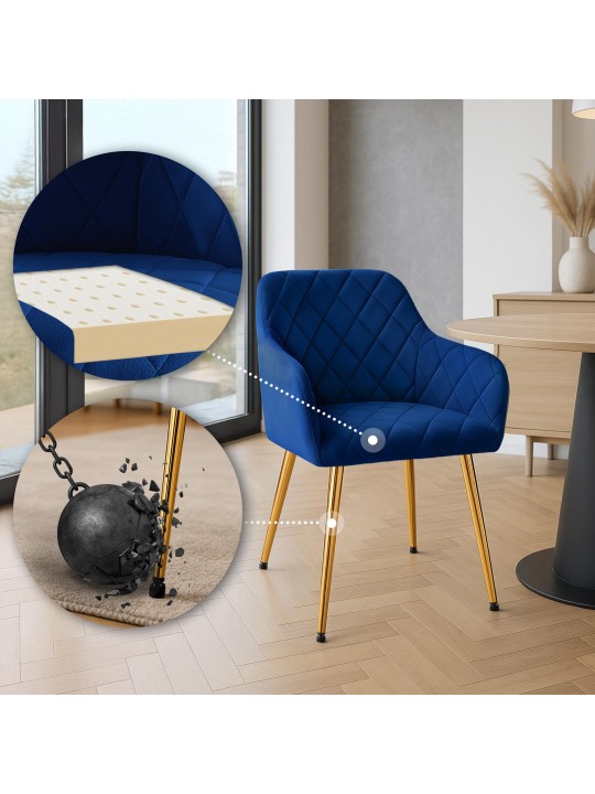 Set van 2 eetkamerstoelen Monett fluweel G, donkerblauw