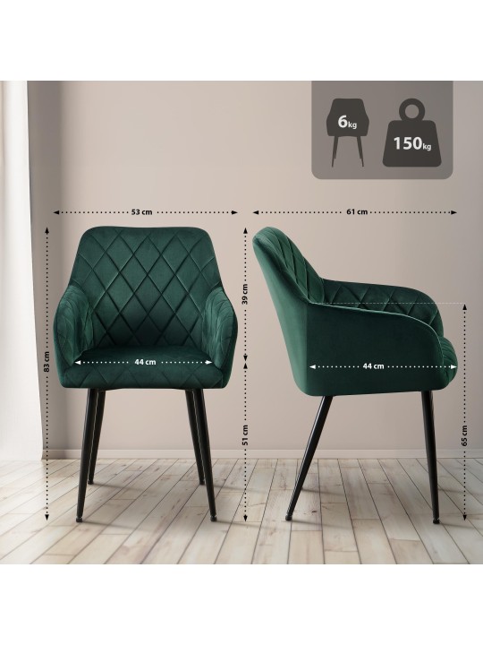 Set van 2 eetkamerstoelen Monett fluweel B, groen