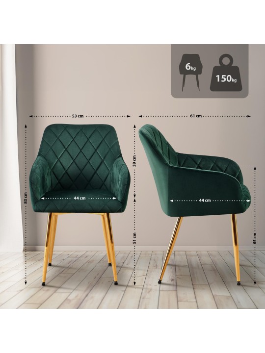 Set van 2 eetkamerstoelen Monett fluweel G, groen