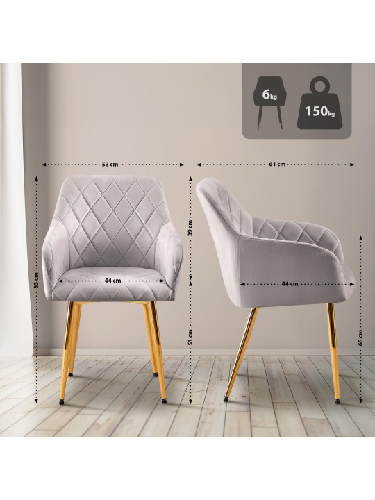 Set van 2 eetkamerstoelen Monett fluweel G, grijs