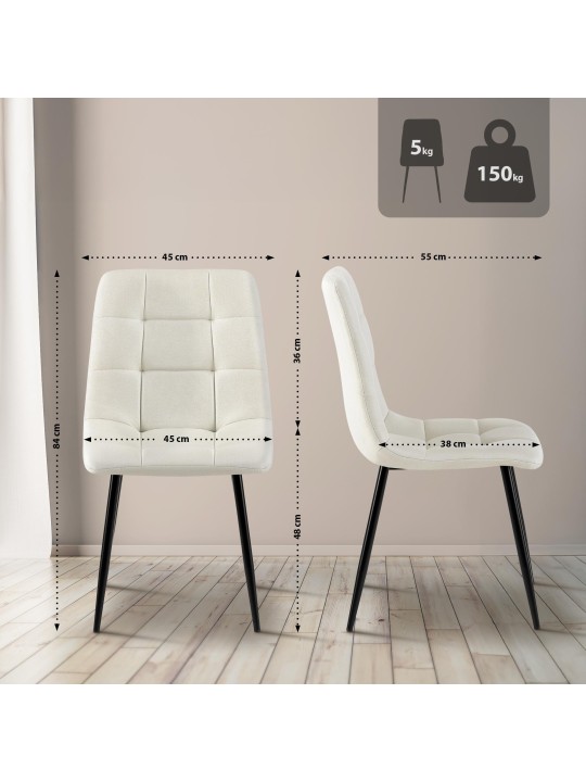 Set van 4 eetkamerstoelen Antibes stof, crème