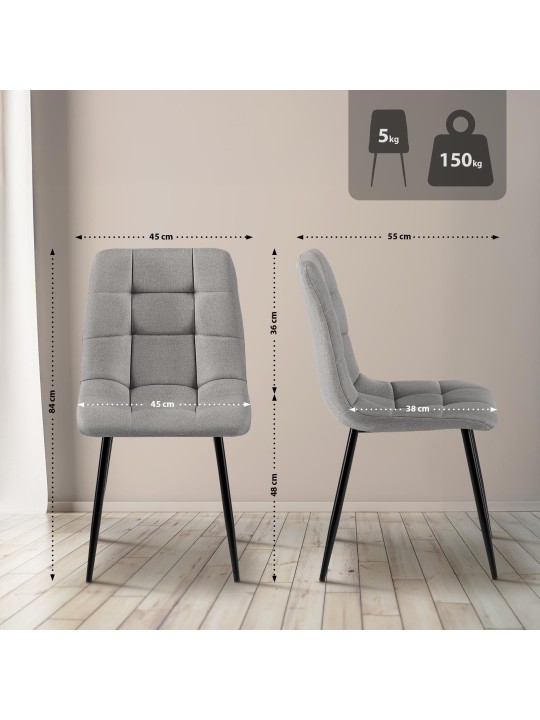 Set van 4 eetkamerstoelen Antibes stof, lichtgrijs