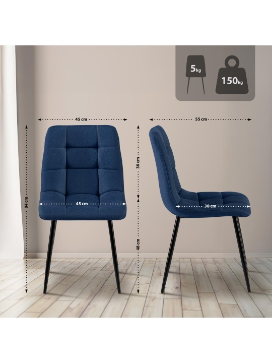 Set van 4 eetkamerstoelen Antibes stof, blauw