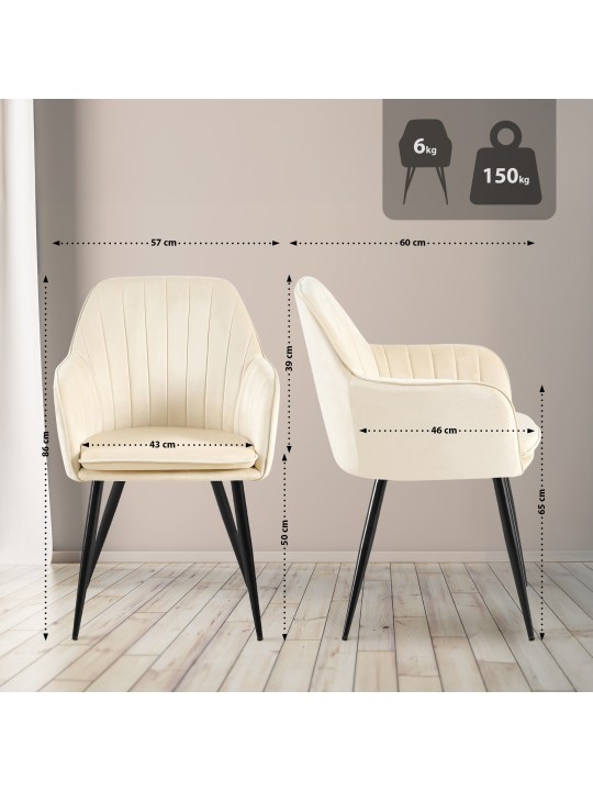 Eetkamerstoel Cheryl fluweel, crème Eetkamerstoel Cheryl fluweel, crème