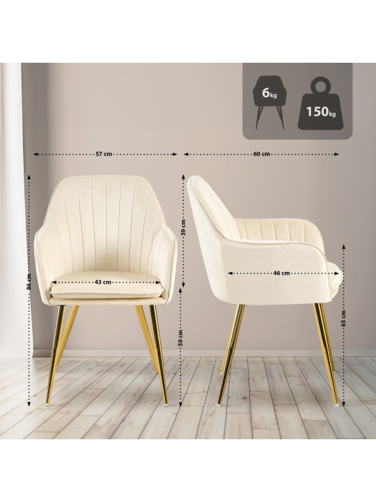Eetkamerstoel Cheryl fluweel goud, crème