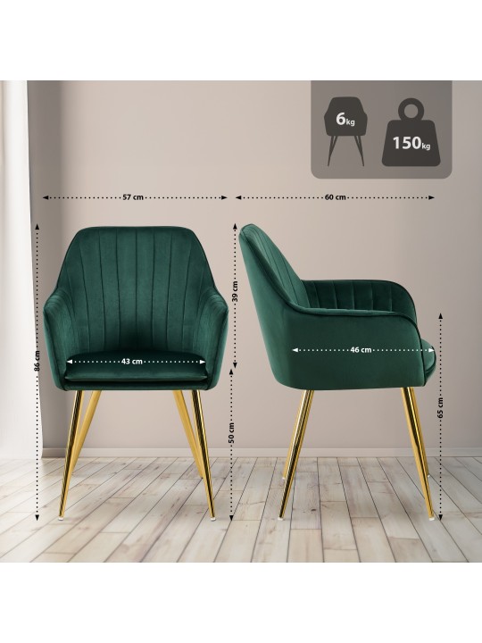 Eetkamerstoel Cheryl fluweel goud, groen
