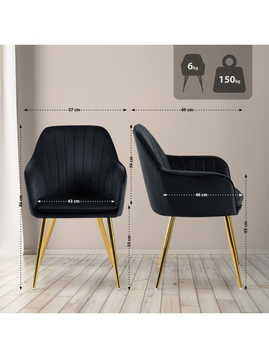Eetkamerstoel Cheryl fluweel goud, zwart