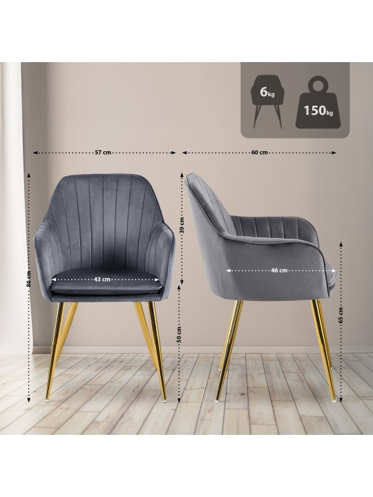 Eetkamerstoel Cheryl fluweel goud, donkergrijs