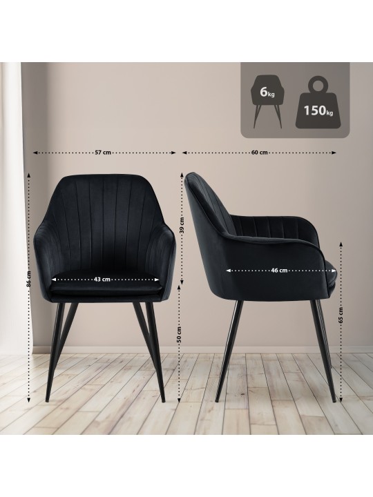 Eetkamerstoel Cheryl fluweel, zwart