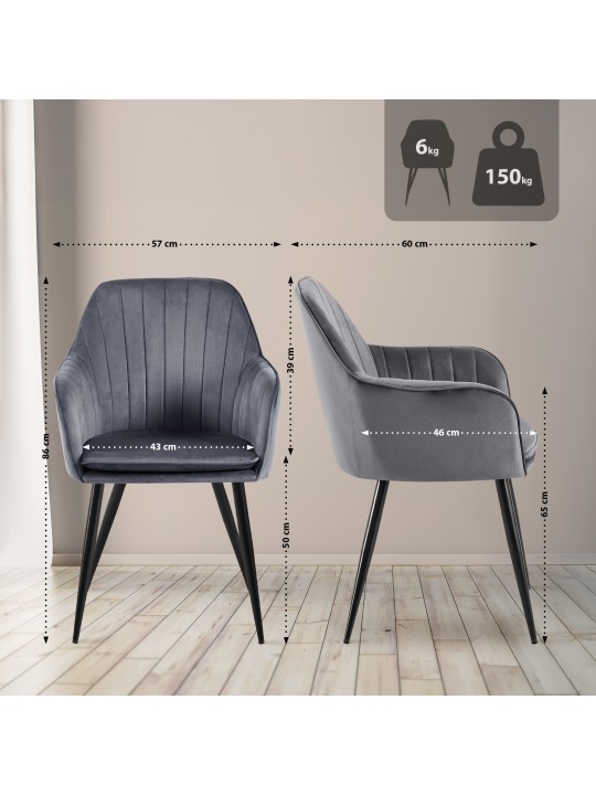 Eetkamerstoel Cheryl fluweel, donkergrijs