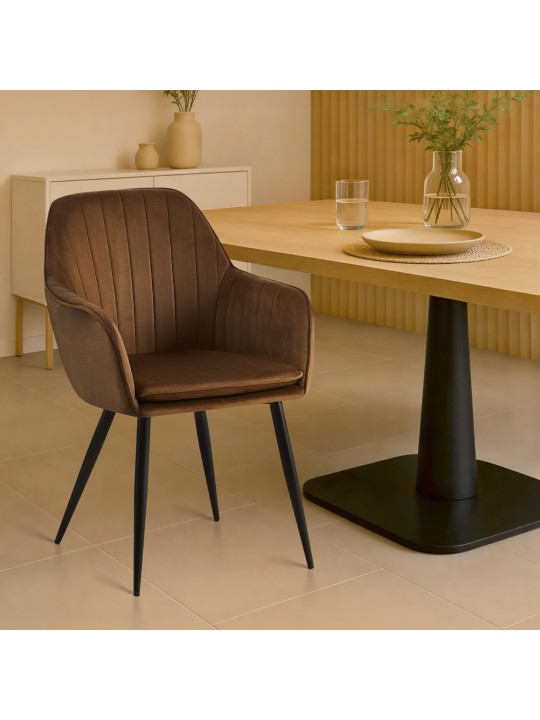 Eetkamerstoel Cheryl fluweel, bruin