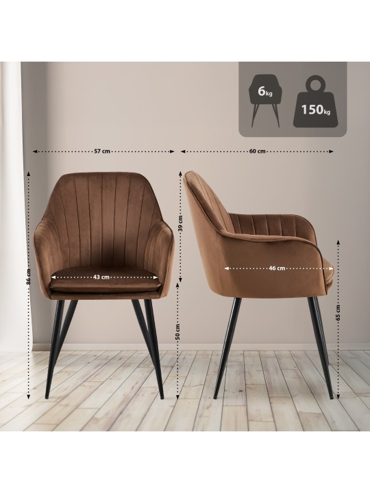 Eetkamerstoel Cheryl fluweel, bruin