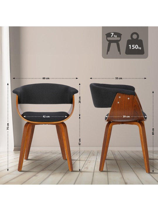 Stoel Bruce stof walnoot, zwart