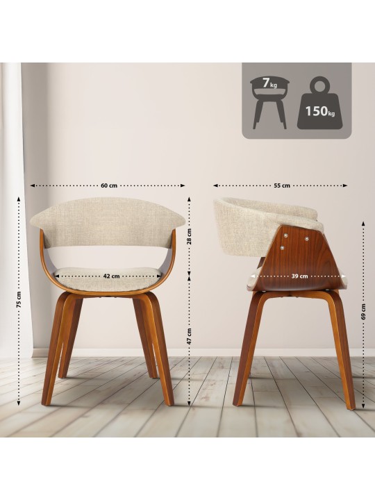 Stoel Bruce stof walnoot, crème