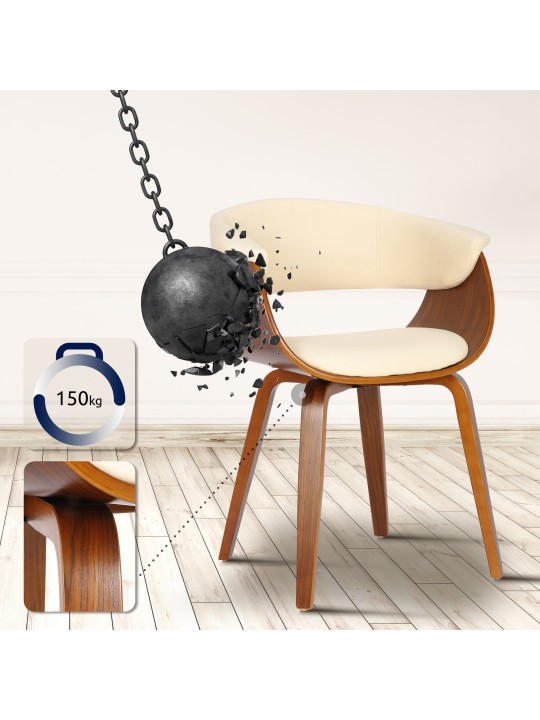 Stoel Bruce kunstleer walnoot, crème