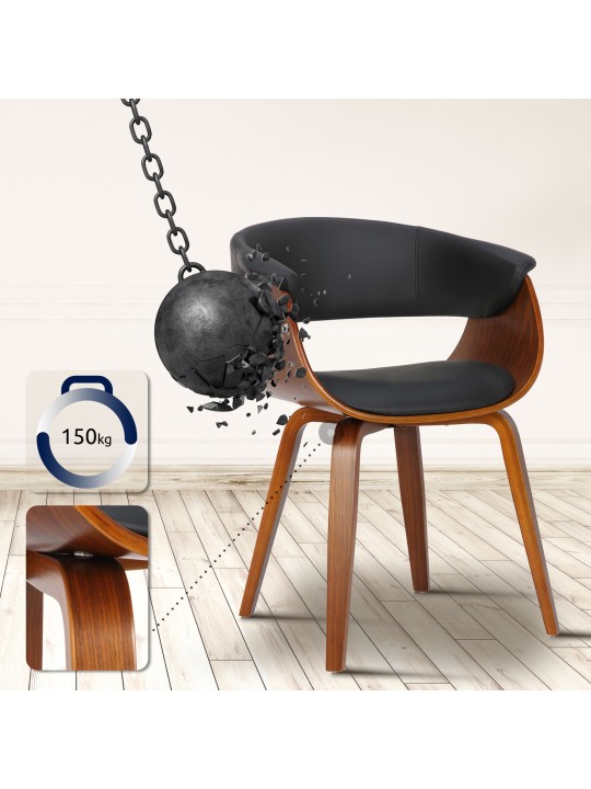 Stoel Bruce kunstleer walnoot, zwart