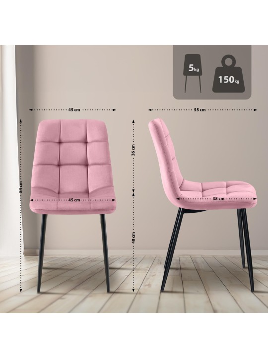 Set van 4 eetkamerstoelen Antibes, roze